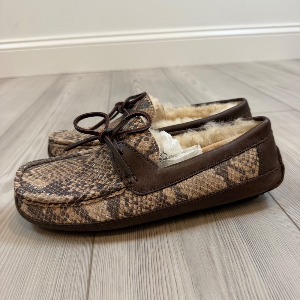 NEW UGG Australia Mens Byron Snake Leather Sheepskin Loafers Brown 1005349 Sz 7